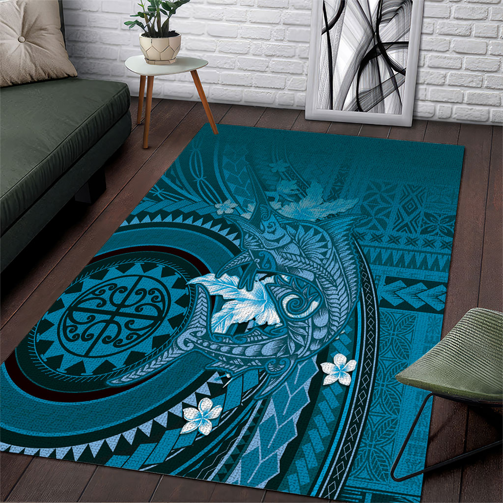 Samoa Tatau Marlin Area Rug With Siapo Motifs Teal