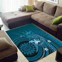 Samoa Tatau Marlin Area Rug With Siapo Motifs Teal LT05 - Polynesian Pride
