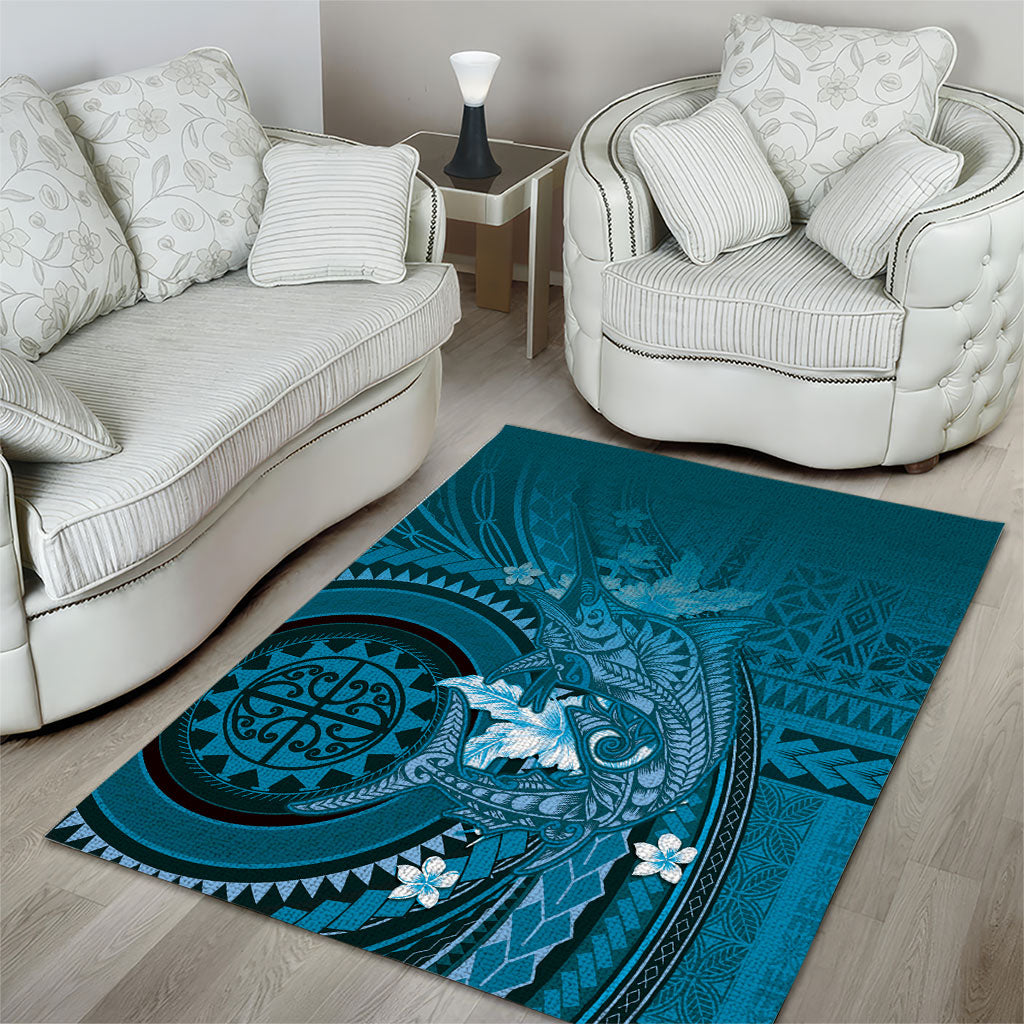 Samoa Tatau Marlin Area Rug With Siapo Motifs Teal LT05 - Polynesian Pride