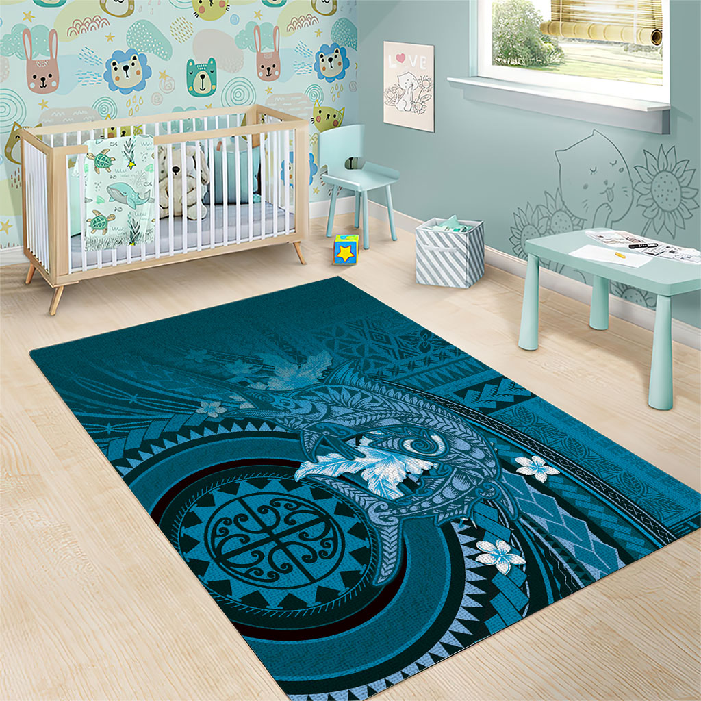 Samoa Tatau Marlin Area Rug With Siapo Motifs Teal LT05 - Polynesian Pride