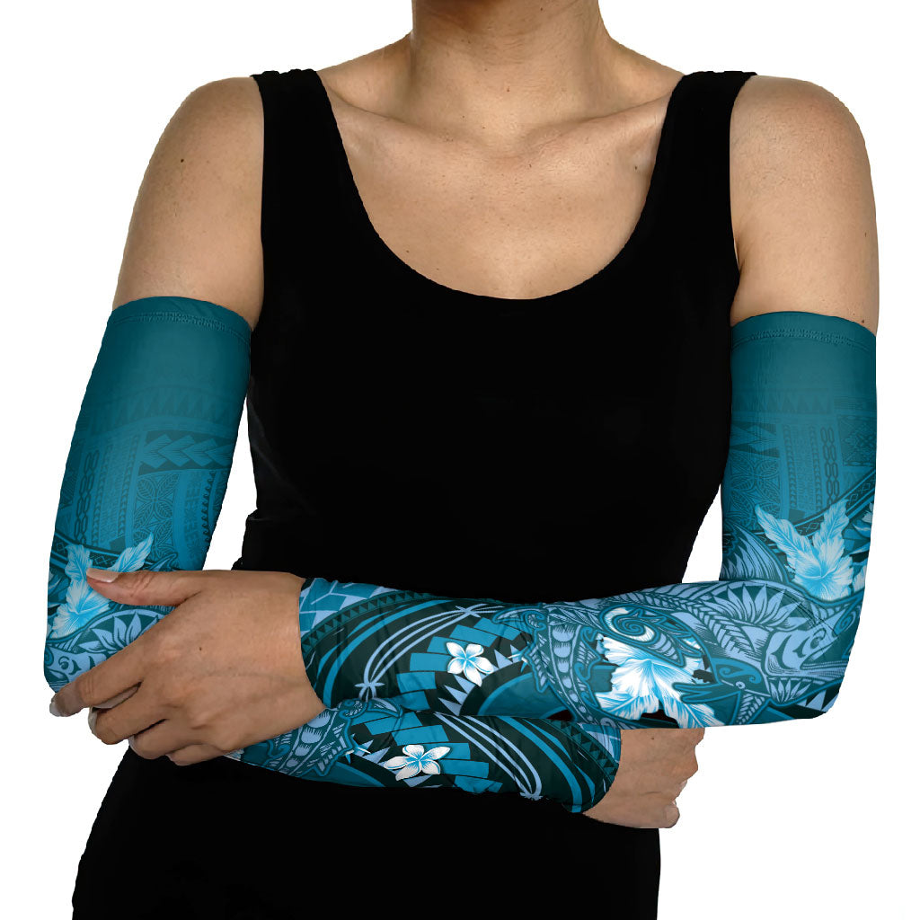Samoa Tatau Marlin Arm Sleeves With Siapo Motifs Teal LT05 - Polynesian Pride