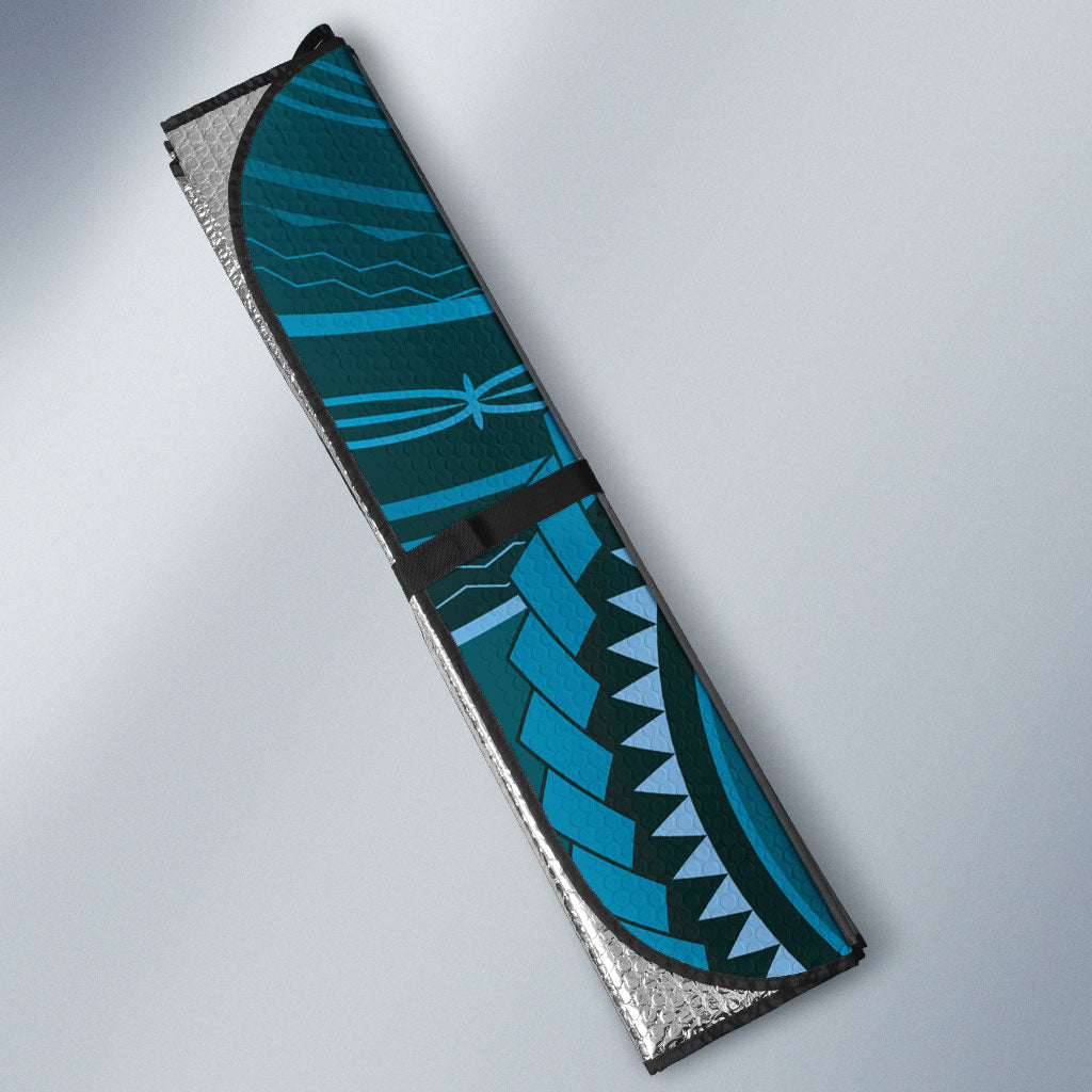 Samoa Tatau Marlin Auto Sun Shade With Siapo Motifs Teal LT05 - Polynesian Pride