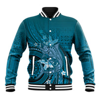 Samoa Tatau Marlin Baseball Jacket With Siapo Motifs Teal LT05 Unisex Teal - Polynesian Pride