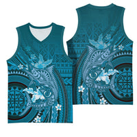 Samoa Tatau Marlin Basketball Jersey With Siapo Motifs Teal LT05 - Polynesian Pride