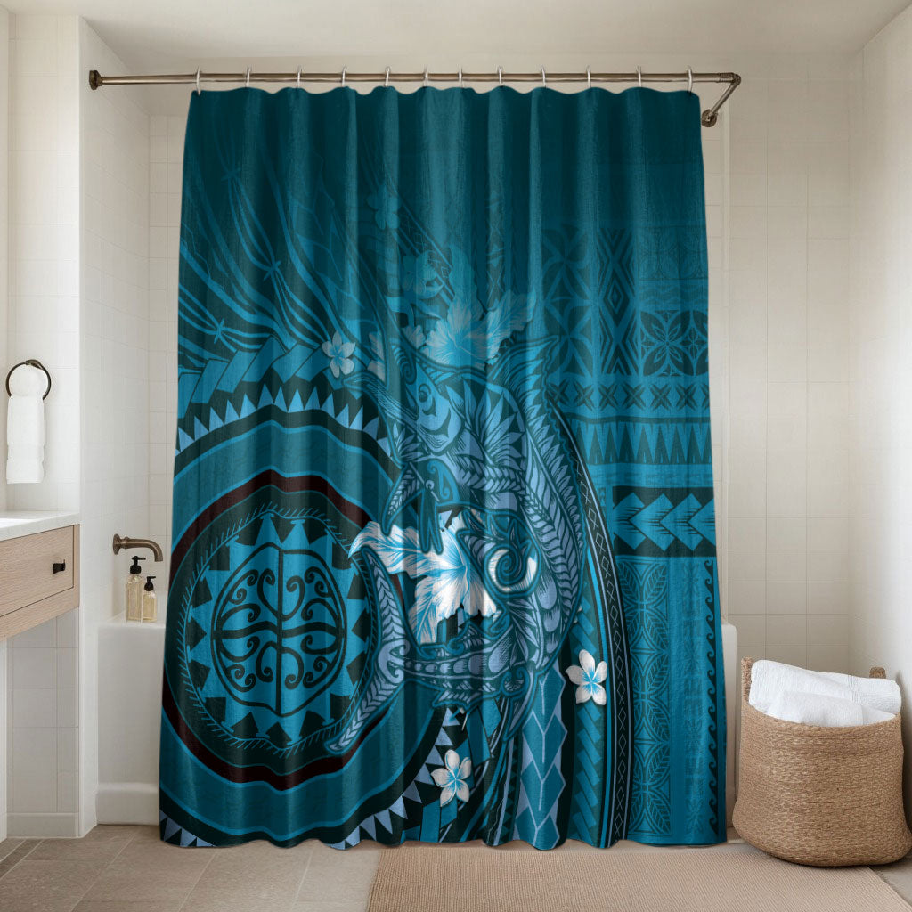 Samoa Tatau Marlin Bathroom Set With Siapo Motifs Teal LT05 Shower Curtain Only Teal - Polynesian Pride