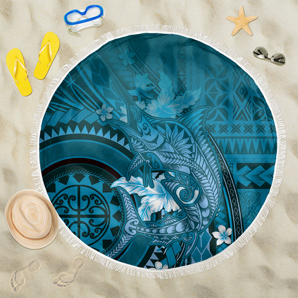 Samoa Tatau Marlin Beach Blanket With Siapo Motifs Teal LT05 One Size 150cm Teal - Polynesian Pride