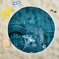 Samoa Tatau Marlin Beach Blanket With Siapo Motifs Teal LT05 One Size 150cm Teal - Polynesian Pride
