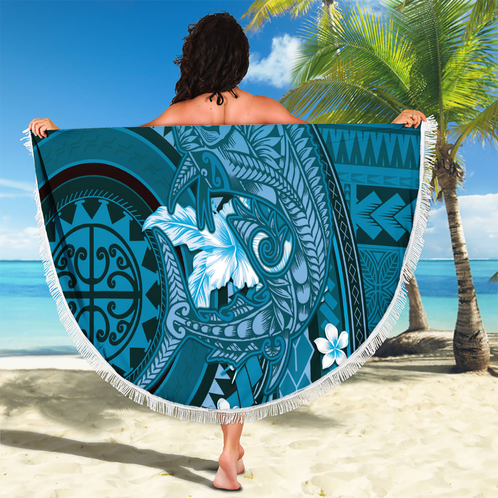 Samoa Tatau Marlin Beach Blanket With Siapo Motifs Teal LT05 - Polynesian Pride