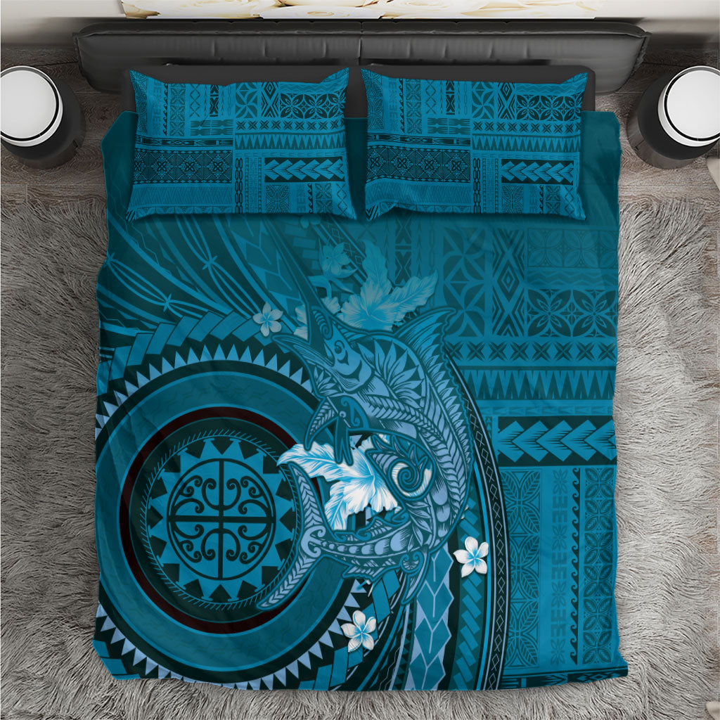Samoa Tatau Marlin Bedding Set With Siapo Motifs Teal LT05 Teal - Polynesian Pride
