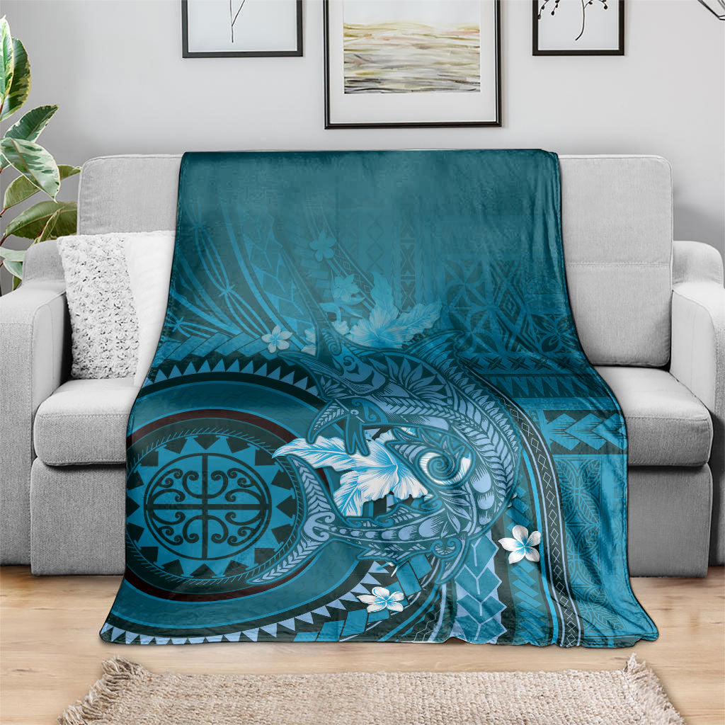 Samoa Tatau Marlin Blanket With Siapo Motifs Teal LT05 - Polynesian Pride