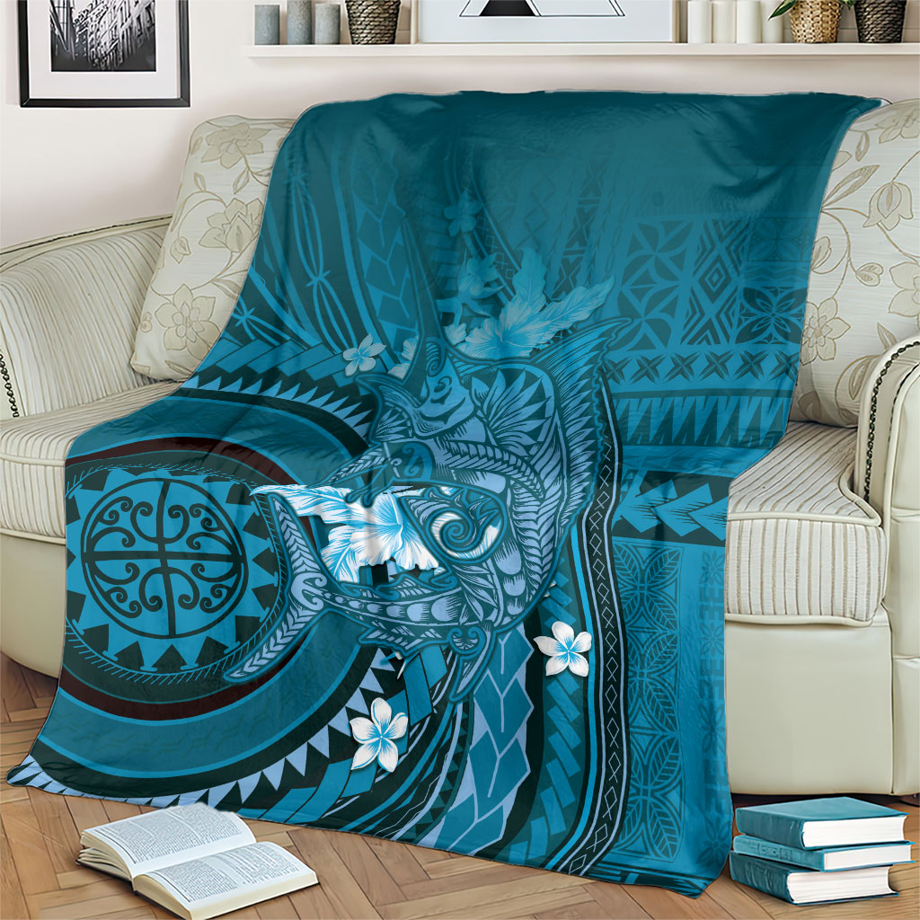 Samoa Tatau Marlin Blanket With Siapo Motifs Teal LT05 - Polynesian Pride
