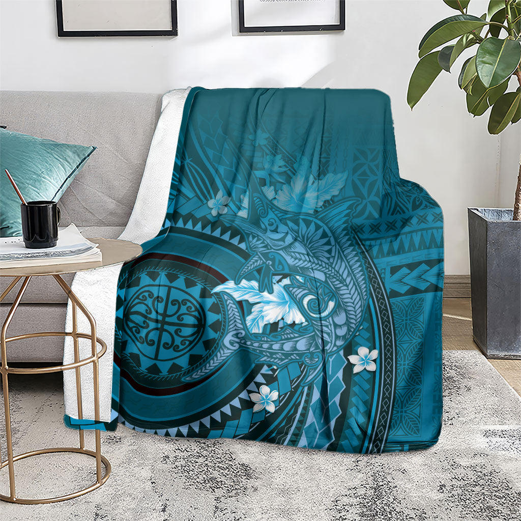 Samoa Tatau Marlin Blanket With Siapo Motifs Teal LT05 - Polynesian Pride