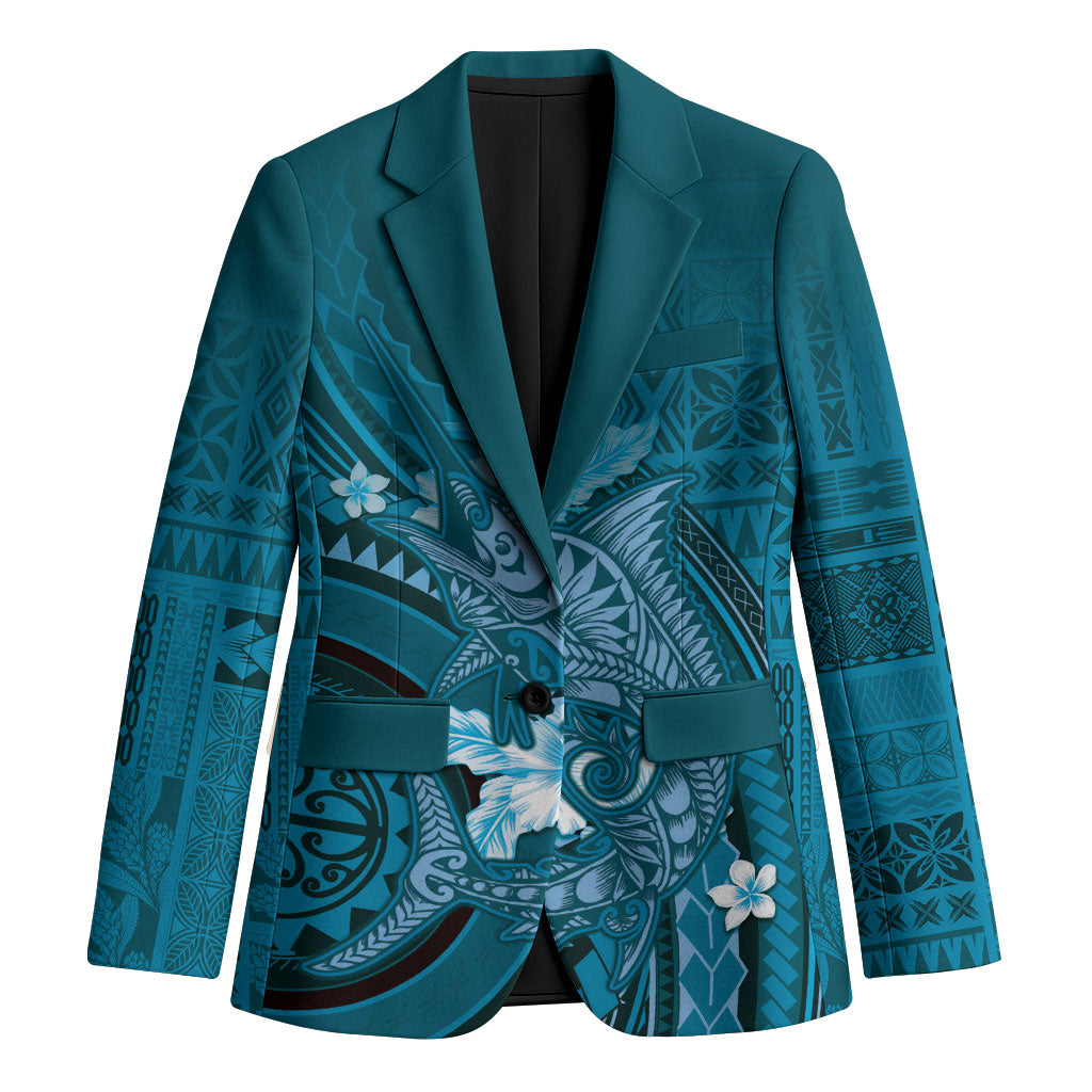 Samoa Tatau Marlin Blazer With Siapo Motifs Teal LT05 Unisex Teal - Polynesian Pride