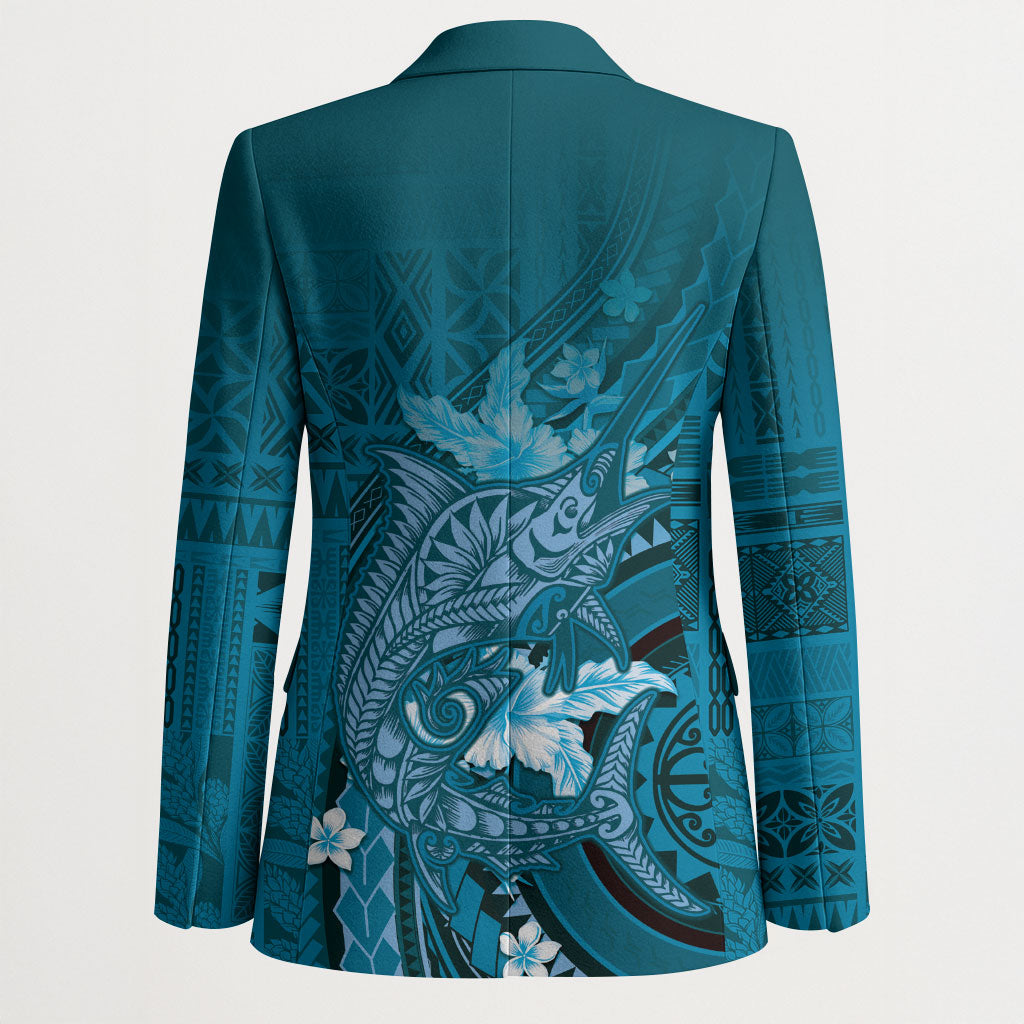 Samoa Tatau Marlin Blazer With Siapo Motifs Teal LT05 - Polynesian Pride
