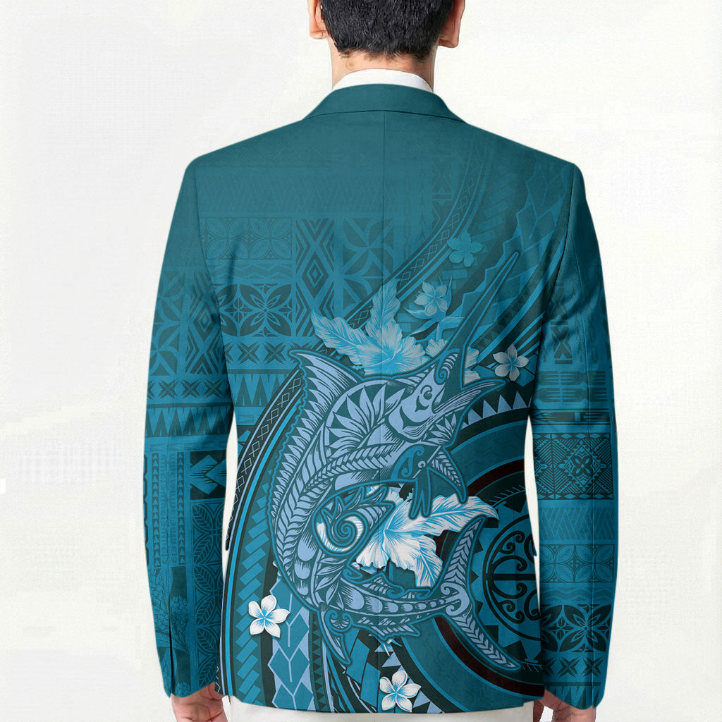 Samoa Tatau Marlin Blazer With Siapo Motifs Teal LT05 - Polynesian Pride