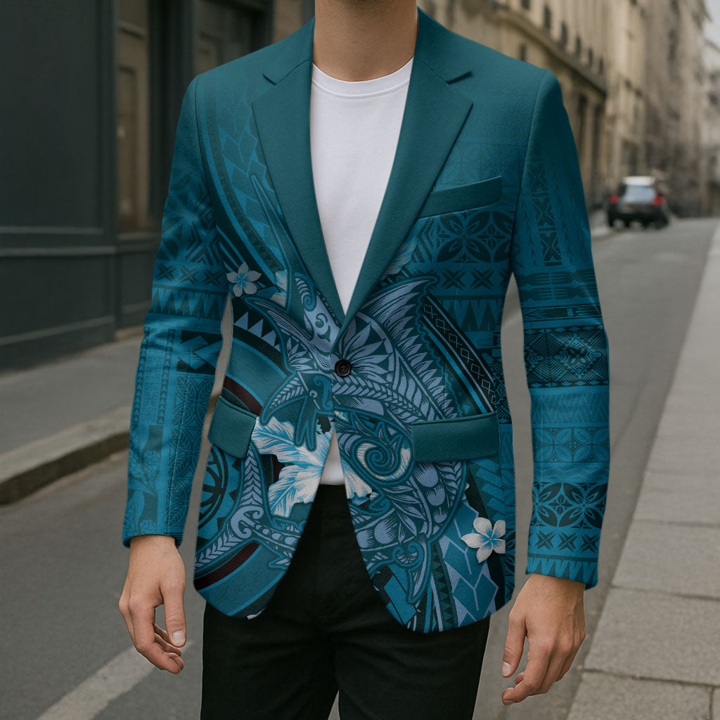 Samoa Tatau Marlin Blazer With Siapo Motifs Teal LT05 - Polynesian Pride