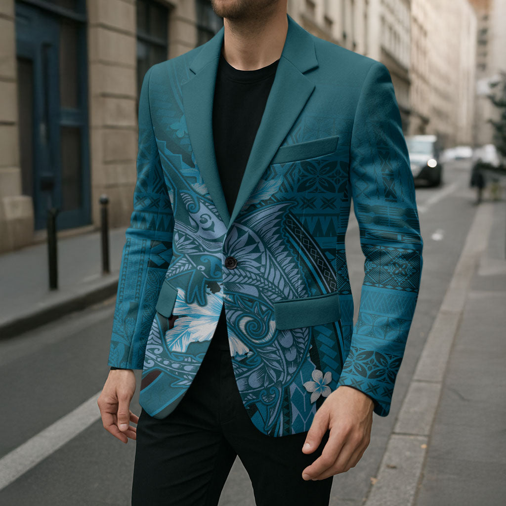 Samoa Tatau Marlin Blazer With Siapo Motifs Teal LT05 - Polynesian Pride
