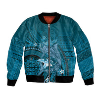 Samoa Tatau Marlin Bomber Jacket With Siapo Motifs Teal LT05 Unisex Teal - Polynesian Pride