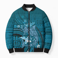 Samoa Tatau Marlin Bomber Puffer Jacket With Siapo Motifs Teal LT05 Unisex Teal - Polynesian Pride