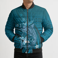 Samoa Tatau Marlin Bomber Puffer Jacket With Siapo Motifs Teal LT05 - Polynesian Pride