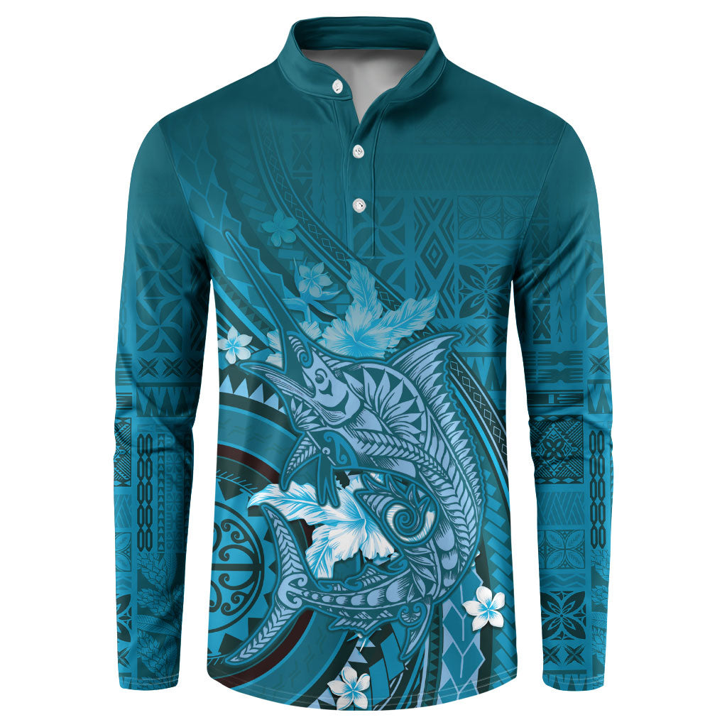Samoa Tatau Marlin Button Sweatshirt With Siapo Motifs Teal