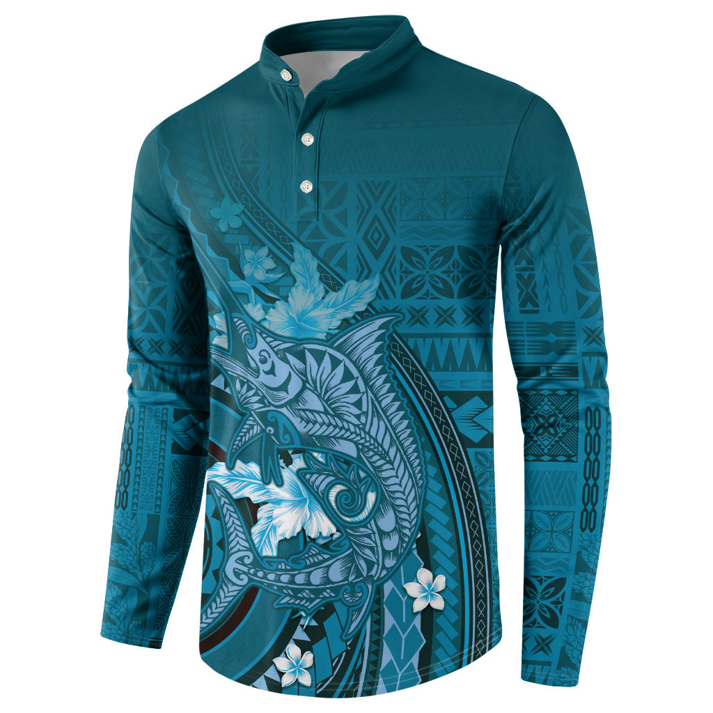 Samoa Tatau Marlin Button Sweatshirt With Siapo Motifs Teal
