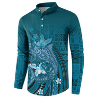 Samoa Tatau Marlin Button Sweatshirt With Siapo Motifs Teal