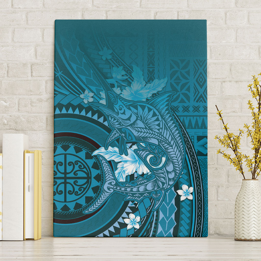 Samoa Tatau Marlin Canvas Wall Art With Siapo Motifs Teal LT05 Without Frame Teal - Polynesian Pride