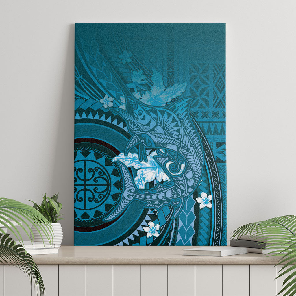 Samoa Tatau Marlin Canvas Wall Art With Siapo Motifs Teal LT05 - Polynesian Pride