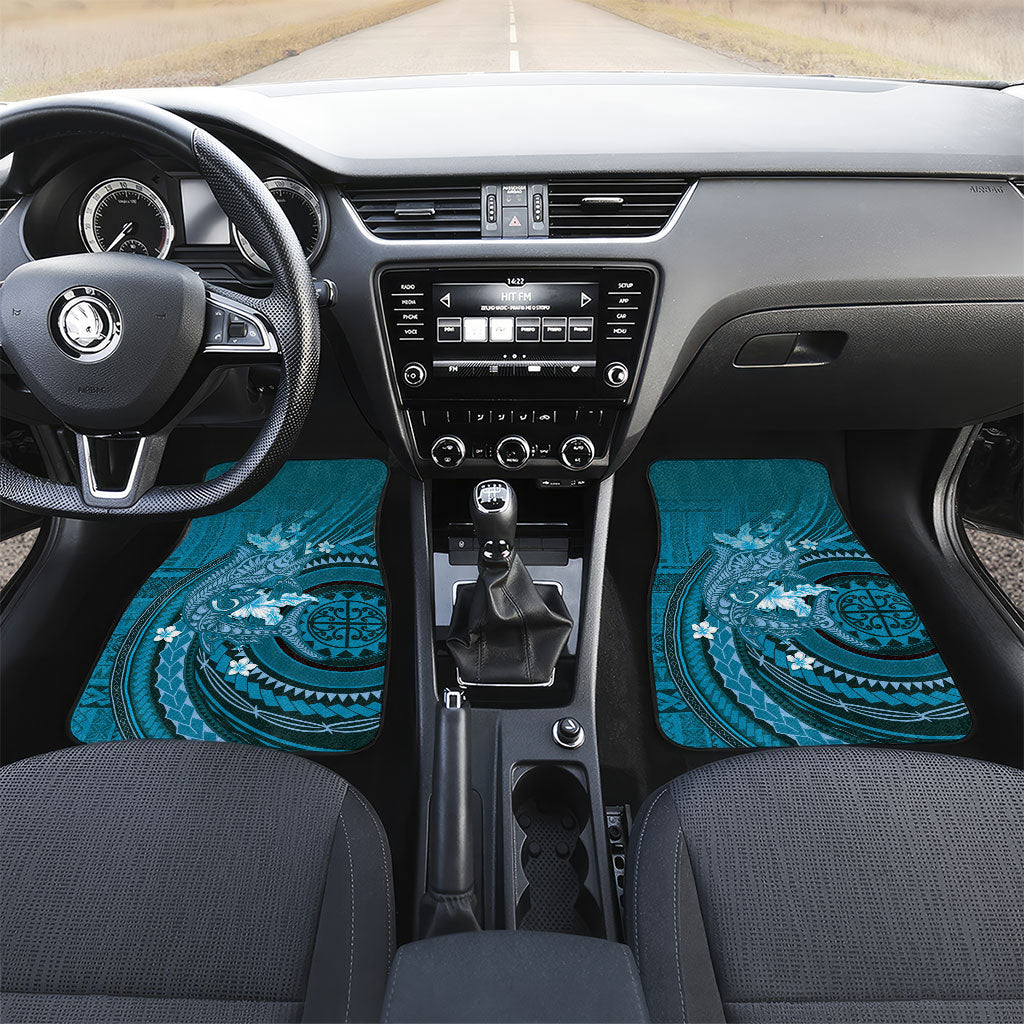 Samoa Tatau Marlin Car Mats With Siapo Motifs Teal LT05 Set 2pcs - Front Teal - Polynesian Pride