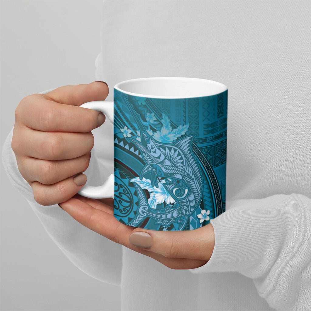Samoa Tatau Marlin Ceramic Mug With Siapo Motifs Teal LT05 - Polynesian Pride