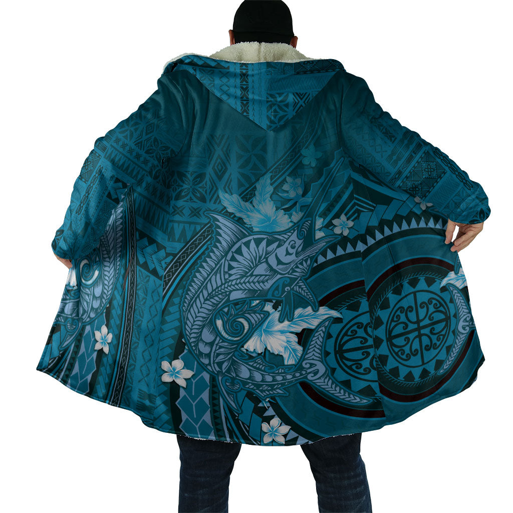 Samoa Tatau Marlin Cloak With Siapo Motifs Teal LT05 - Polynesian Pride