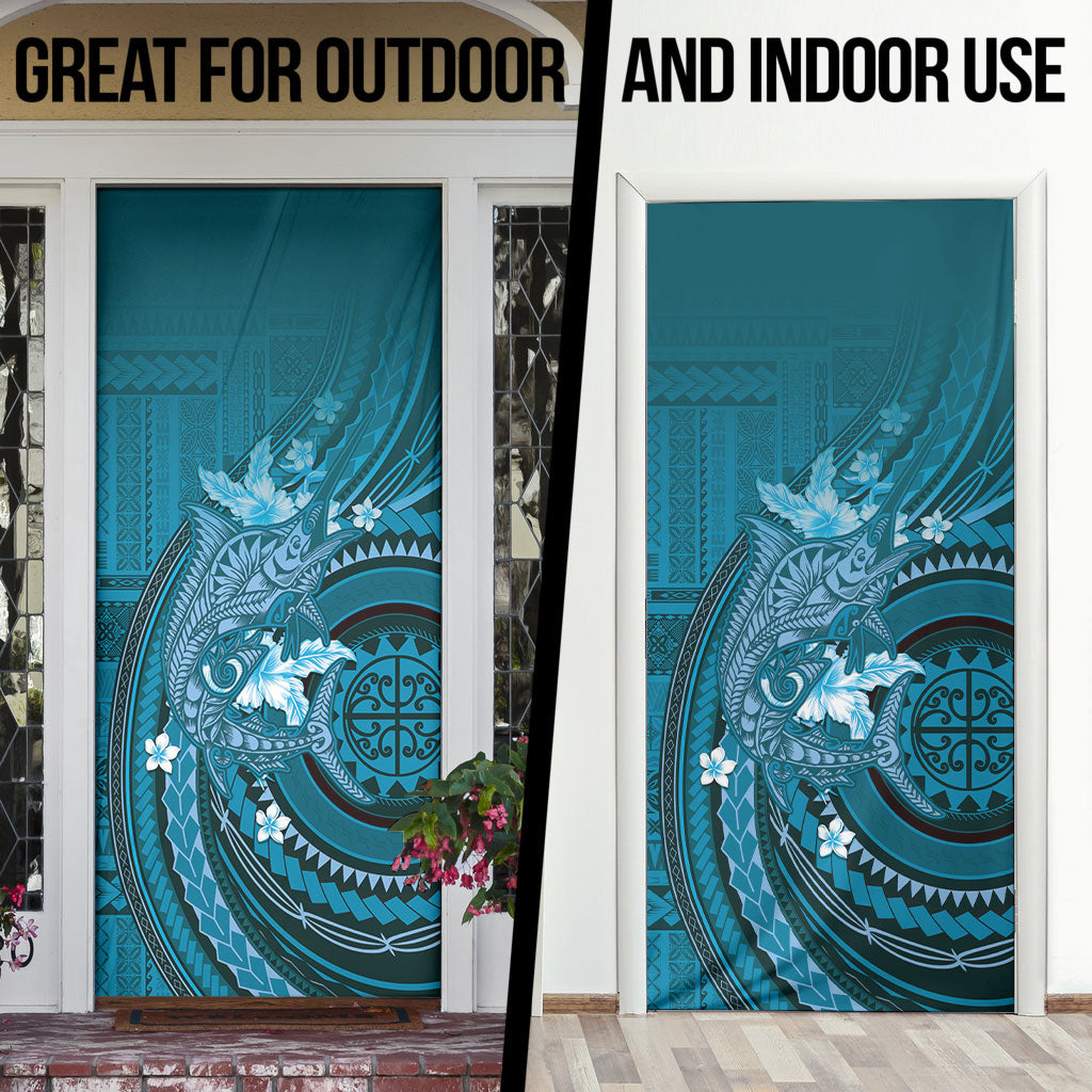 Samoa Tatau Marlin Door Cover With Siapo Motifs Teal