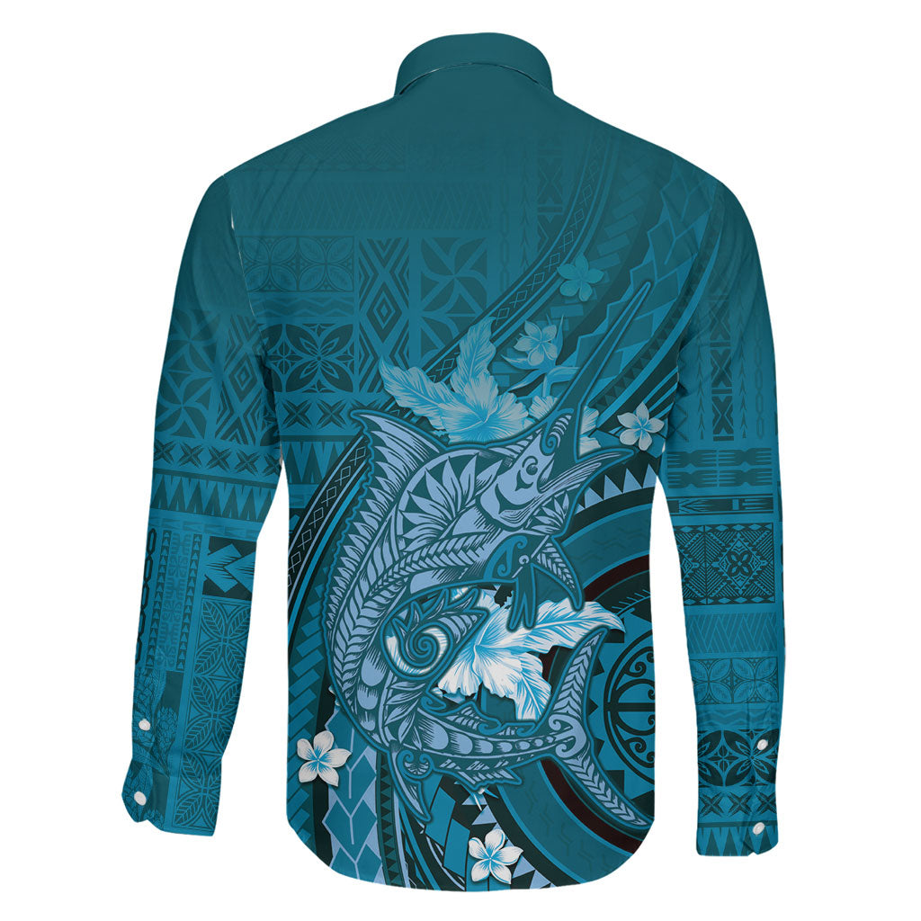 Samoa Tatau Marlin Family Matching Mermaid Dress and Hawaiian Shirt With Siapo Motifs Teal
