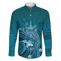 Samoa Tatau Marlin Family Matching Off Shoulder Short Dress and Hawaiian Shirt With Siapo Motifs Teal