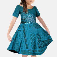 Samoa Tatau Marlin Family Matching Summer Maxi Dress and Hawaiian Shirt With Siapo Motifs Teal
