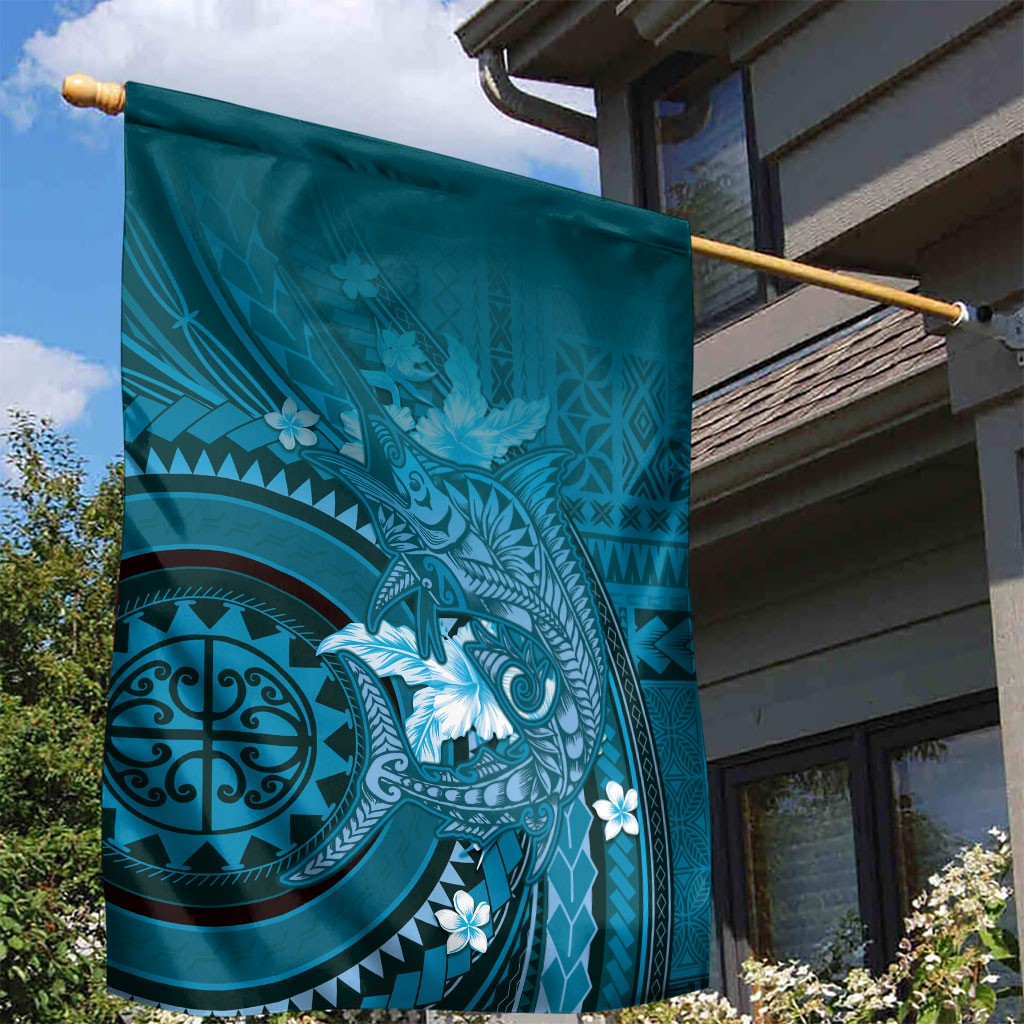 Samoa Tatau Marlin Garden Flag With Siapo Motifs Teal LT05 - Polynesian Pride