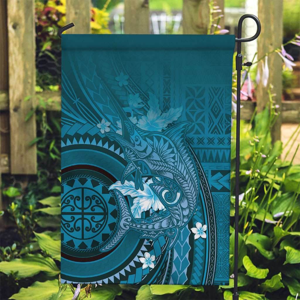 Samoa Tatau Marlin Garden Flag With Siapo Motifs Teal LT05 Garden Flag Teal - Polynesian Pride
