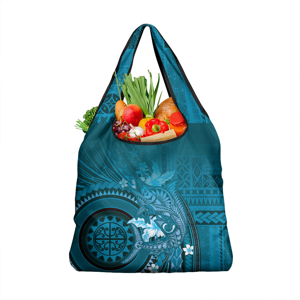 Samoa Tatau Marlin Grocery Bag With Siapo Motifs Teal LT05 1-pack One Size Teal - Polynesian Pride