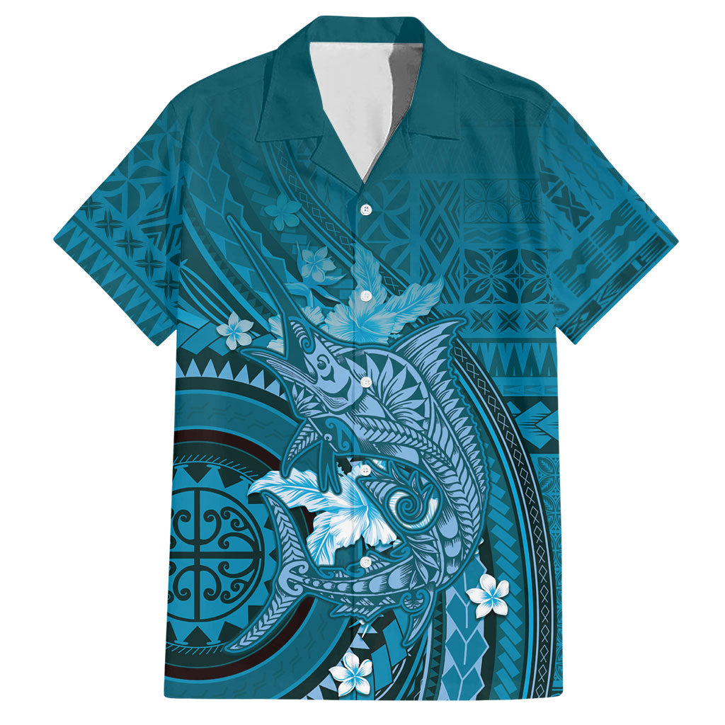 Samoa Tatau Marlin Hawaiian Shirt With Siapo Motifs Teal LT05 Teal - Polynesian Pride