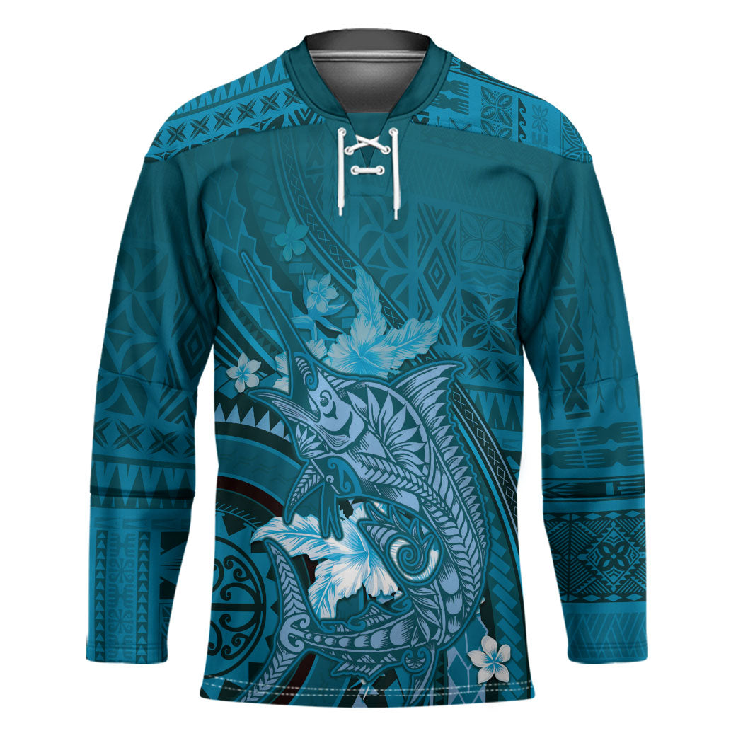 Samoa Tatau Marlin Hockey Jersey With Siapo Motifs Teal LT05 Unisex Teal - Polynesian Pride