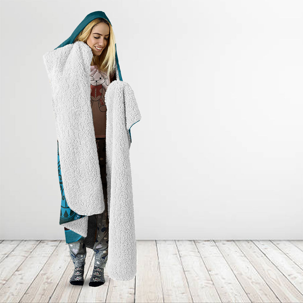 Samoa Tatau Marlin Hooded Blanket With Siapo Motifs Teal LT05 - Polynesian Pride