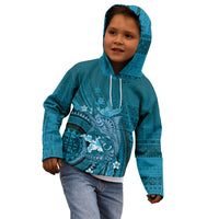 Samoa Tatau Marlin Kid Hoodie With Siapo Motifs Teal LT05 - Polynesian Pride