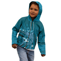 Samoa Tatau Marlin Kid Hoodie With Siapo Motifs Teal LT05 - Polynesian Pride
