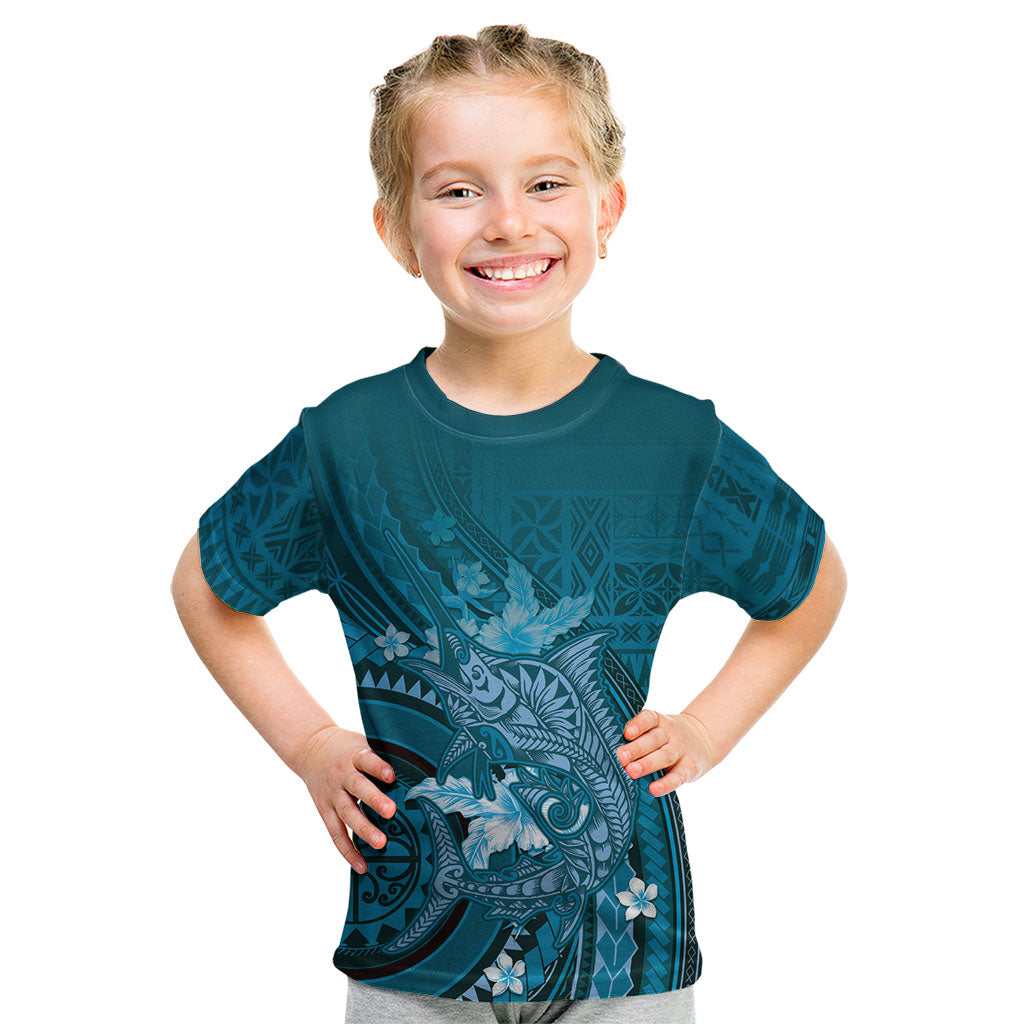 Samoa Tatau Marlin Kid T Shirt With Siapo Motifs Teal LT05 Teal - Polynesian Pride