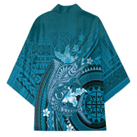 Samoa Tatau Marlin Kimono With Siapo Motifs Teal LT05 - Polynesian Pride