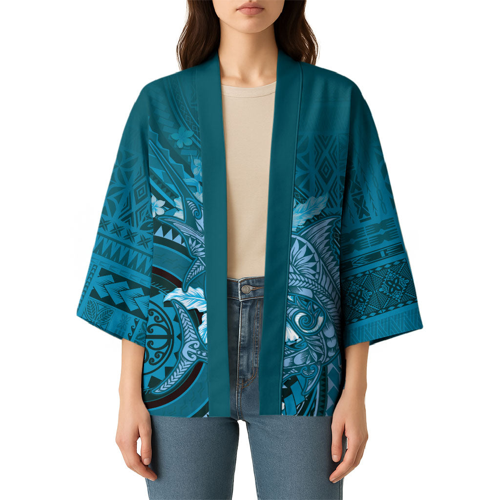 Samoa Tatau Marlin Kimono With Siapo Motifs Teal LT05 - Polynesian Pride