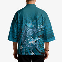 Samoa Tatau Marlin Kimono With Siapo Motifs Teal LT05 - Polynesian Pride