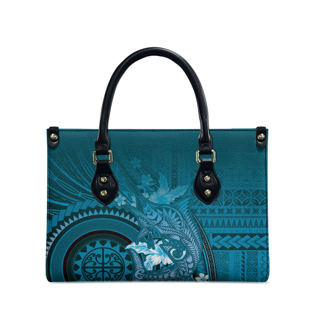 Samoa Tatau Marlin Leather Bag With Siapo Motifs Teal LT05 - Polynesian Pride