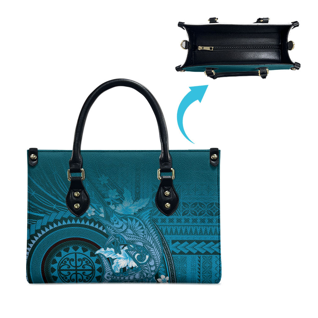 Samoa Tatau Marlin Leather Bag With Siapo Motifs Teal LT05 - Polynesian Pride